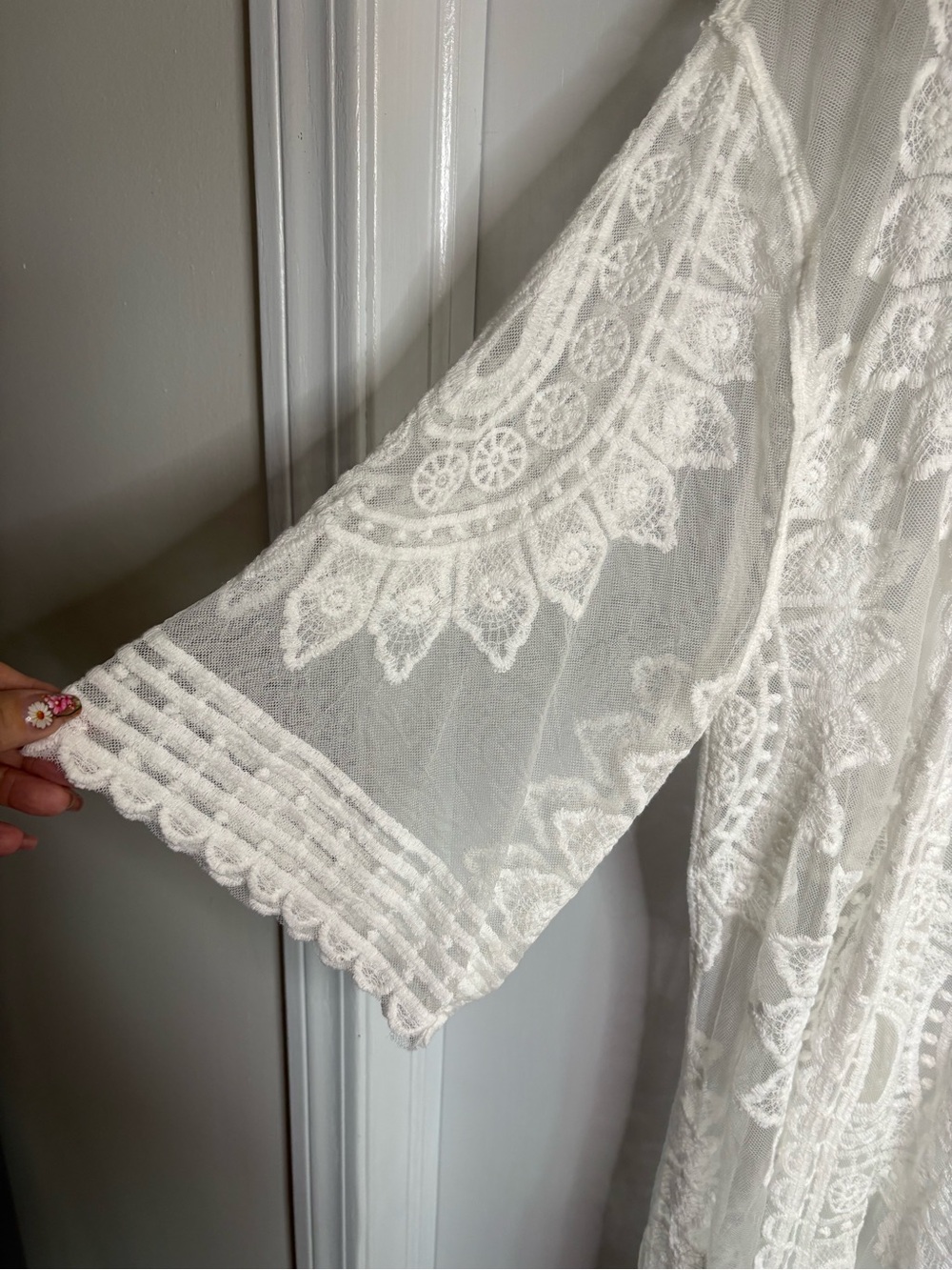 Rachel Zoe NWT Lace Embroidered Sheer Maxi Kimono Maxi OS Cover-Up Boho Fairy - Picture 2 of 9